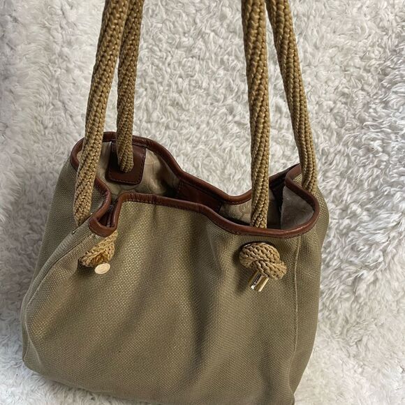 MICHAEL Michael Kors Metallic Khaki /Brown Canvas and Leather Medium Isla Tote - Picture 7 of 16